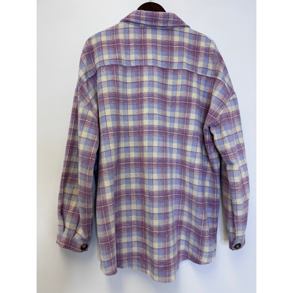 THML Womens Purple Plaid Flannel Shacket Oversized‎ Button Down Shirt Jacket L - Picture 7 of 7